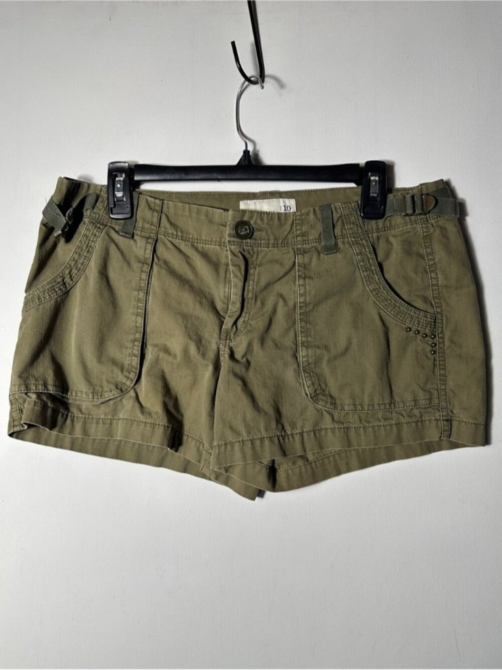 Vintage Women's Olive Utility Cargo Shorts with Side Tabs